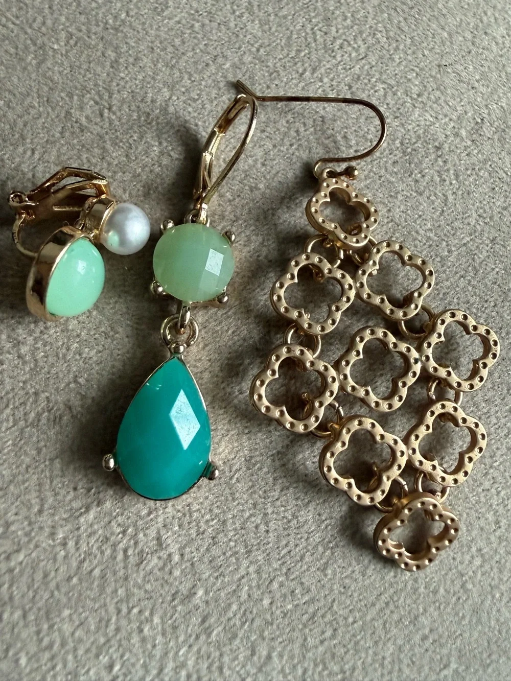 Gold and Turquoise Drop Earrings - Mint and Teal Accents